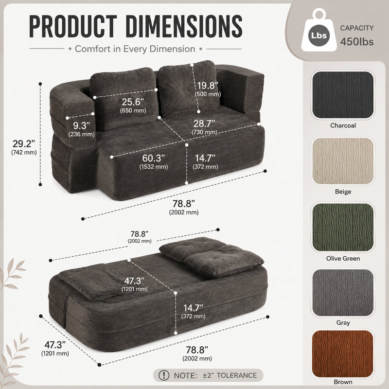 Canapé-lit convertible en nuage avec couverture, tissu Scott gris foncé, canapé-lit modulaire Queen sans ossature, canapé-lit en mousse solide haute densité pour salon et chambre, aucun assemblage requis