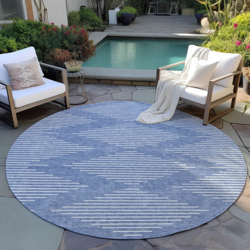 Velina Denim Washable Indoor-Outdoor Rug - , 8' x 8'