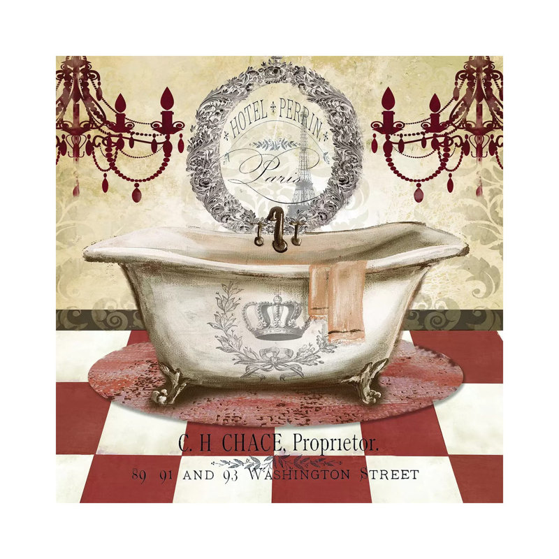 «Red French Bath I» par Tre Sorelle Studios - impression sur toile tendue, H 12 po x l 12 po x P 0,75 po