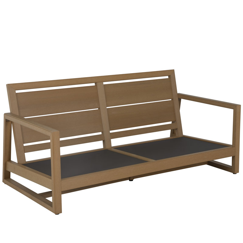 Avondale N-Dura Wood Outdoor Loveseat, No Welt + Standard Fill, Linen Chambray, Natural N-Dura