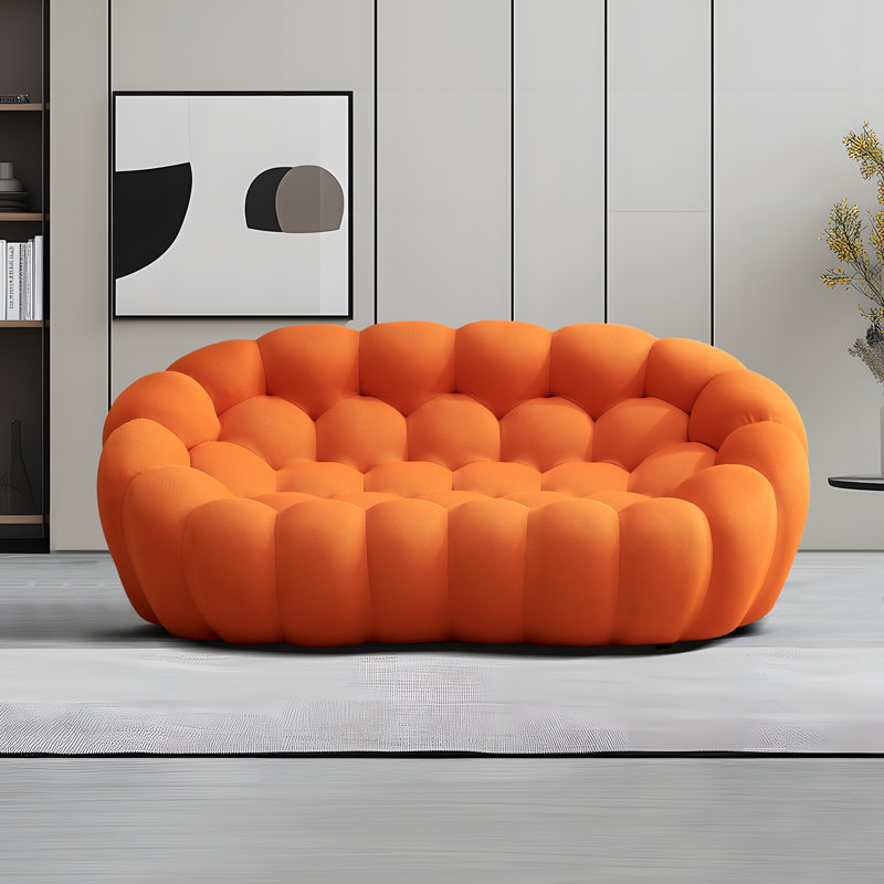 Causeuse à compression 74,7 po en tissu nid d'abeille en maille à haute densité sans assemblage pour salon, Orange