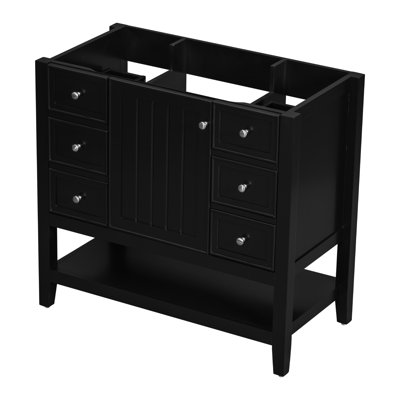Base de meuble-lavabo noir 36 po - moderne, 1 armoire et 3 tiroirs fixes