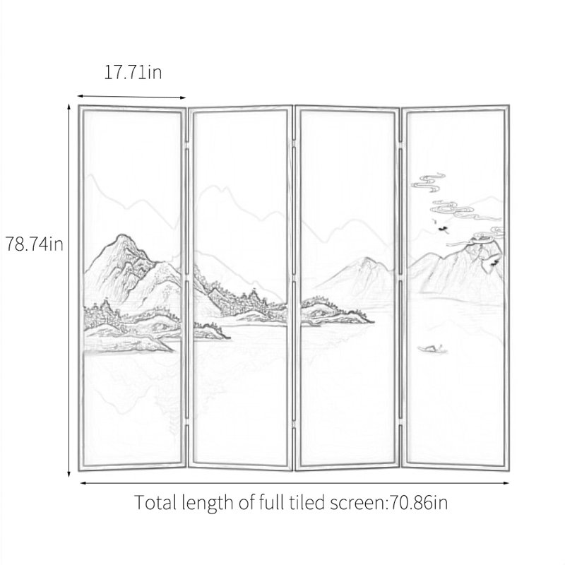 Paravent zen pliable, H 78,74 po x l 70,86 po x P 1,37 po