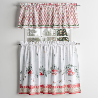 Rideau de cuisine Maison d'Hermine Rural Christmas 100 % coton - Cantonnière 142 x 46 cm et voilage 71 x 91 cm