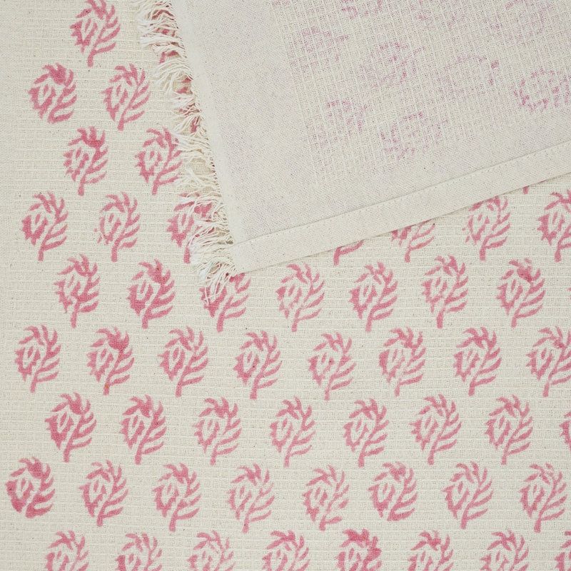 Pink Cotton Hand Block Print Waffle Floral Hand Towels, Set of 2