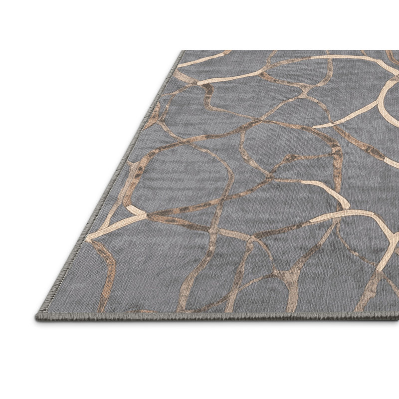 Machine Washable Gray Area Rug, Round 4'