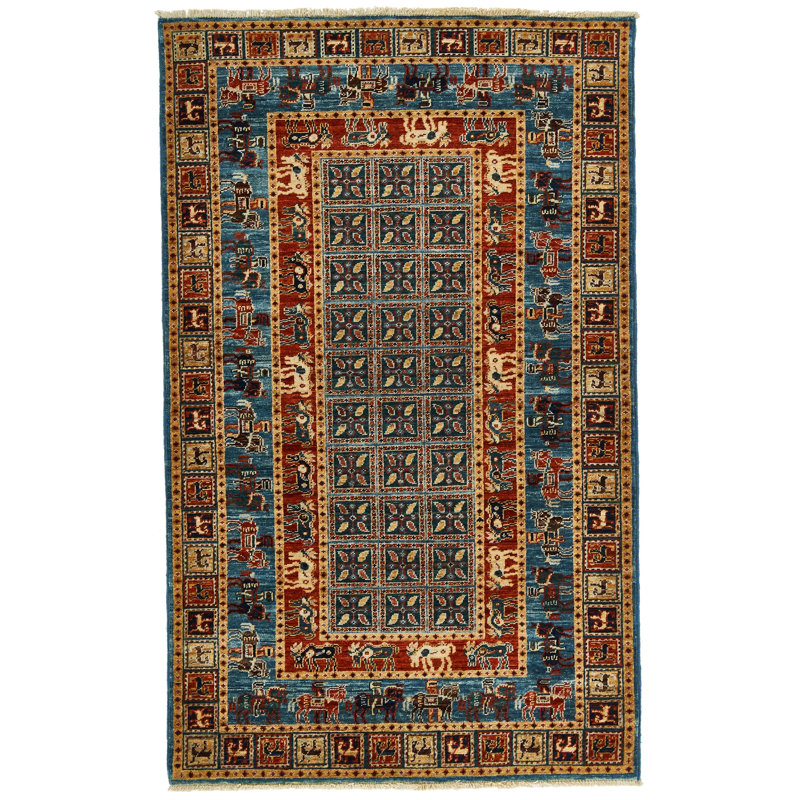 Tapis traditionnel vert et bleu 3x5