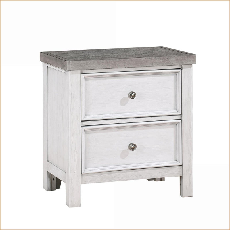 Blanc antique 2 tons Table de chevet grise classique à 2 tiroirs