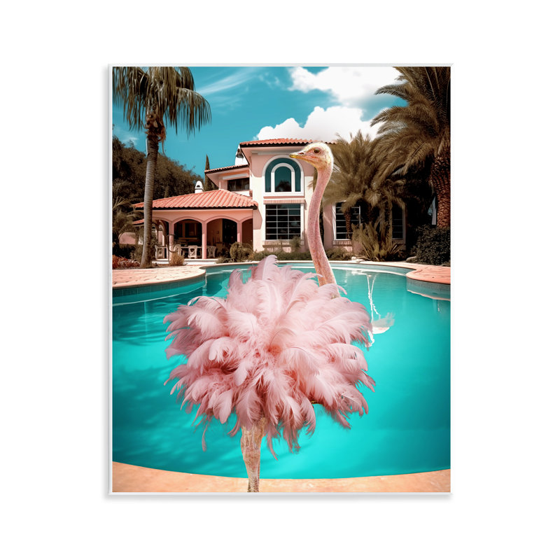 Art mural autruche rose à plumes par Ziwei Li