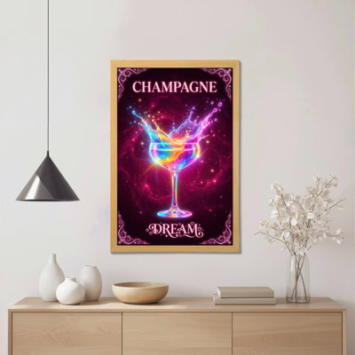 Champagne Dream Neon Glow Canvas Wrapped Wall Art Oil Painting Print Set Of 1