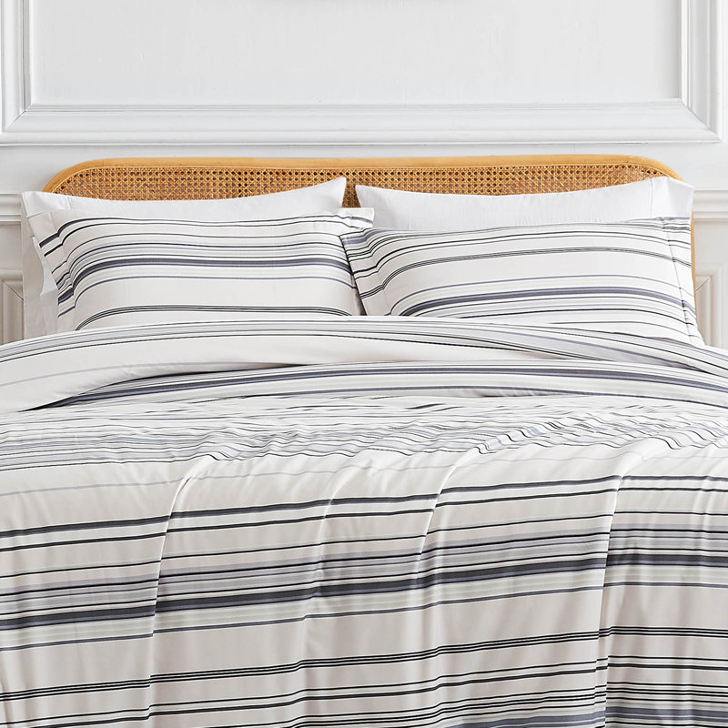 Twin/Twin XL Gray and Blue Striped Microfiber Duvet Cover Set