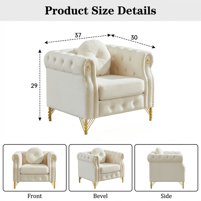 Canapé Chesterfield en velours de luxe avec pieds décoratifs en métal et anneaux d'accoudoirs personnalisables
