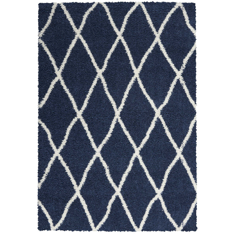 Tapis bleu marine à poils longs Dusty, Rectangle 5 pi x 7 pi