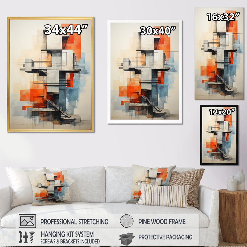 «Colorful Mid Century Abstract Architectures II», reproduction sur toile, H 20 po x l 12 po x P 1 po, Cadre photo noir