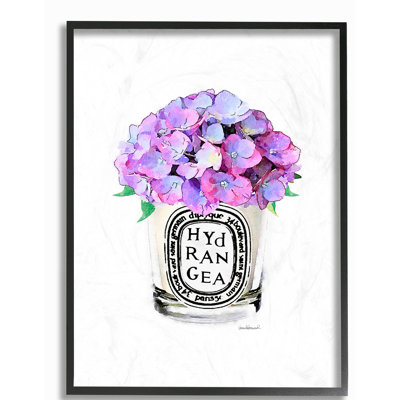 " Vase with Purple Hydrangea Flowers " Mixed Media Print