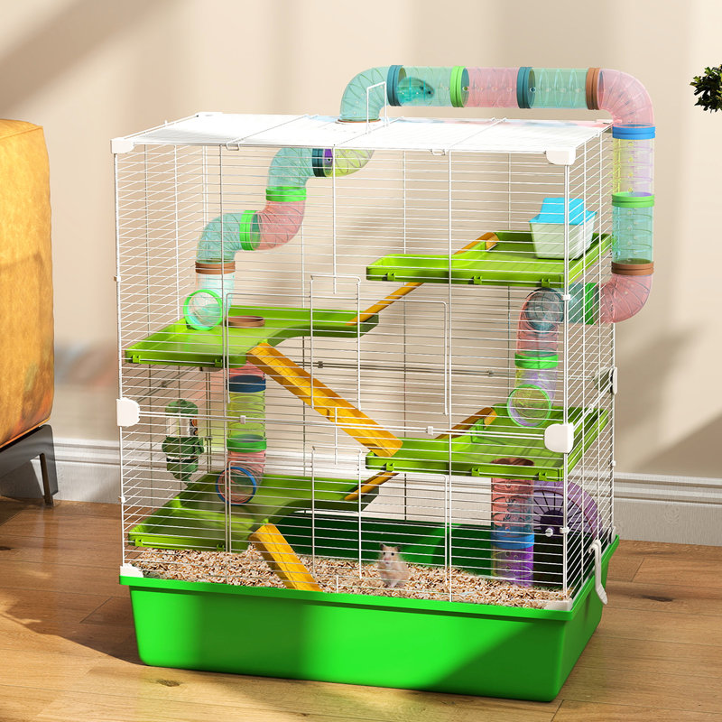 Très grande cage à hamster 23 po - 5 étages, tubes, tunnels, portable, avec roue