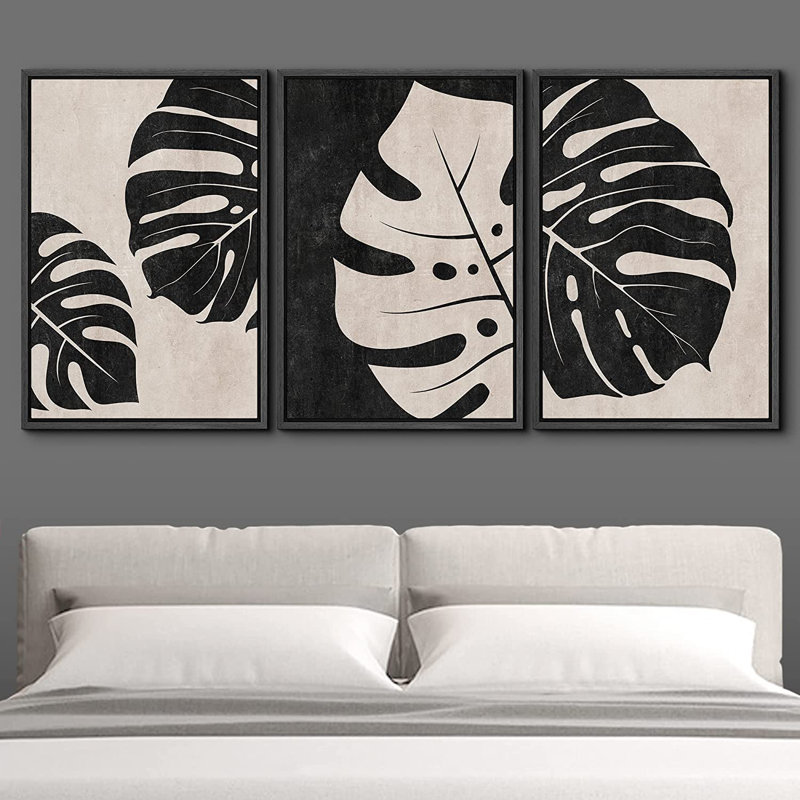 Ensemble de 3 impressions sur toile à cadre flottant, Noir, H 24 po x l 48 po x P 1,5 po