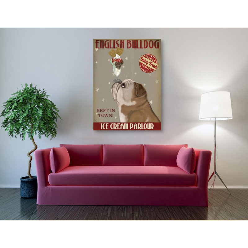 «English Bulldog Ice Cream» par Fab Funky, art mural sur toile, H 54 po x l 40 po x P 1,5 po