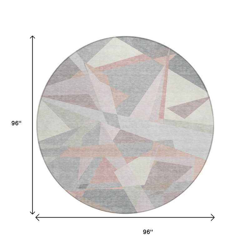 Tapis intérieur rond lavable ivoire et gris 8 pi