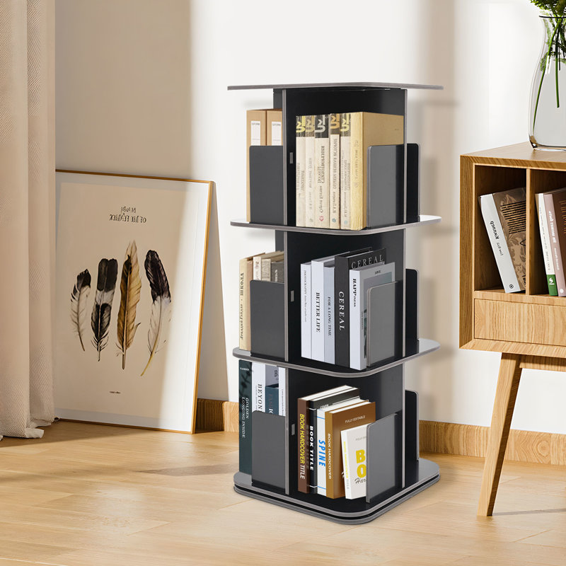 Mencos 38"H X 15.4"W 3-tier Rotating Corner Bookcase, Black