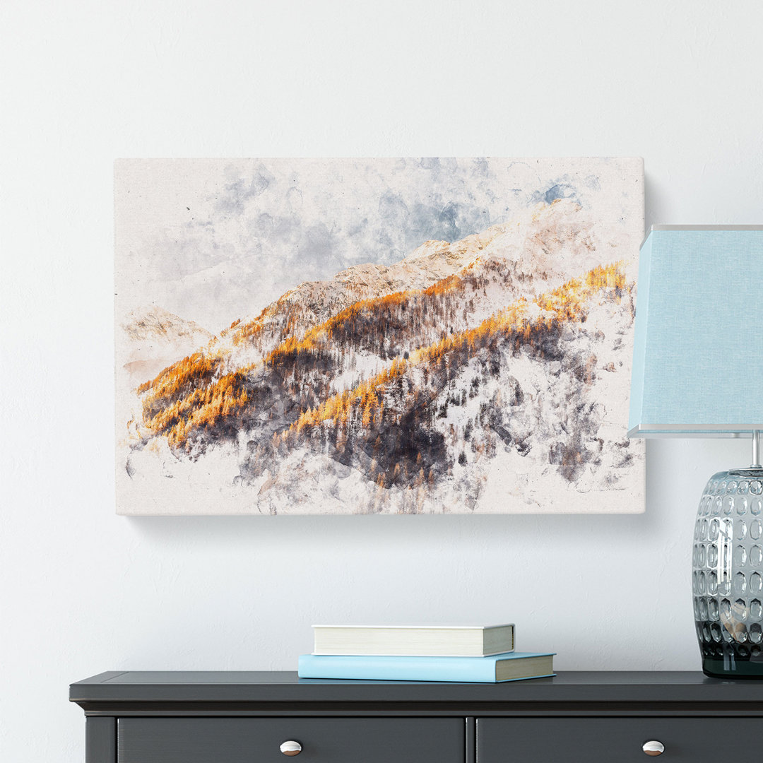 Winter in the Mountains Watercolour - Wrapped Canvas Graphic Art Print
