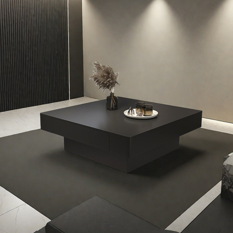Table basse carrée en pierre de luxe italienne légère, H 13,8 po x L 31,5 po x l 31,5 po, Noir, noir, noir, noir