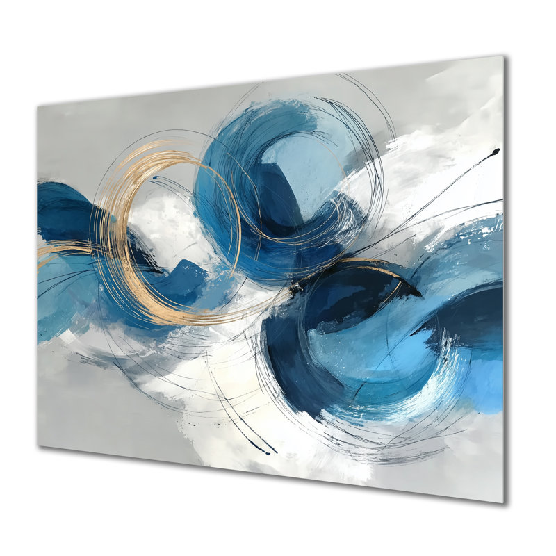 Tourbillon abstrait dans des tons bleus et blancs - art au trait moderne, impression sur métal minimaliste, L 32 po x H 16 po