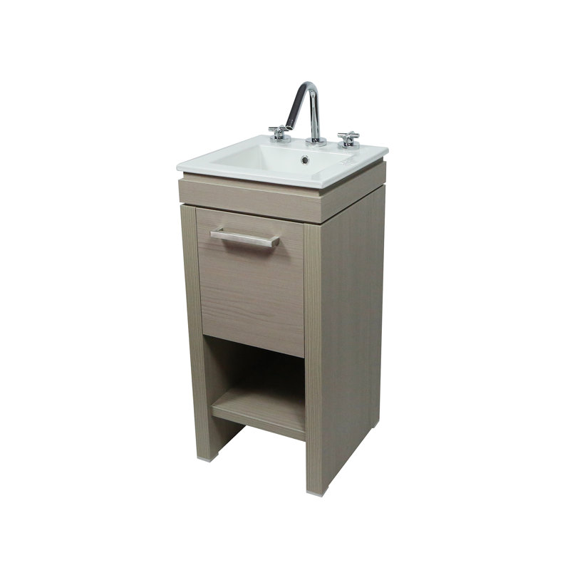 16.14'' Single Bathroom Vanity with Ceramic Top, Light Gray