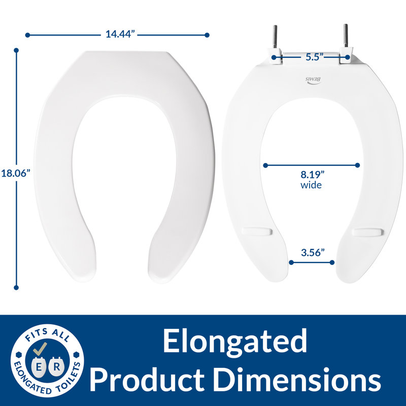 1055SSC Commercial Heavy Duty Open Front Toilet Seat, No Lid, Slow Close, ELONGATED, Plastic, White