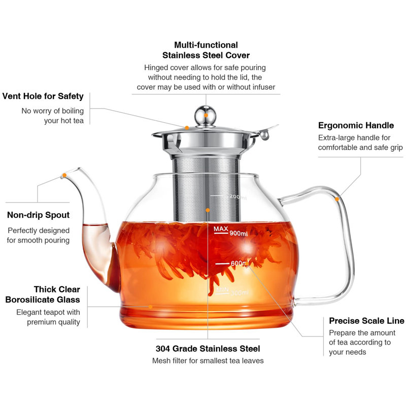 Glass Teapot Set - Perfect Design, High Quality, Removable Filter, Exquisite Gift