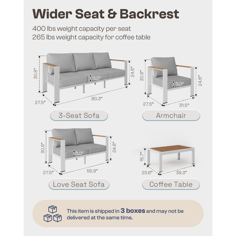 4-Person Aluminum Outdoor Conversation Set with Olefin Cushions and Coffee Table