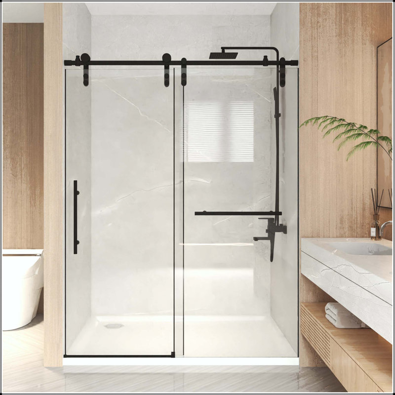 44-48 x 76 Frameless Sliding Shower Door - 8mm Glass, Stainless Steel Frame