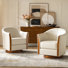 Fauteuil demi-tonneau pivotant en cuir véritable de 29 po Pocono avec base en bois massif Pocono