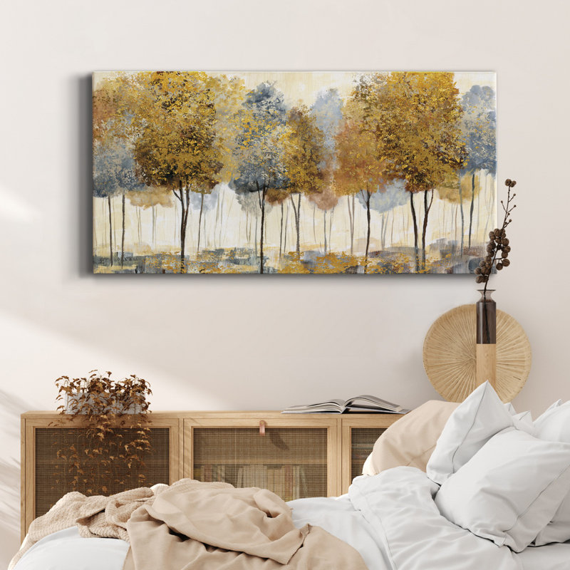 Forêt dorée - Toile tendue avec châssis de qualité supérieure - prête à être accrochée, H 24 po x l 12 po x P 1 po