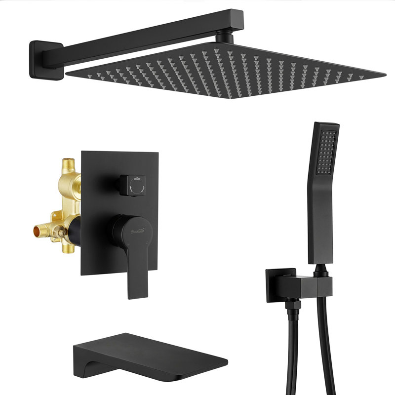 Système de douche complet à pression équilibrée avec valve brute en noir mat