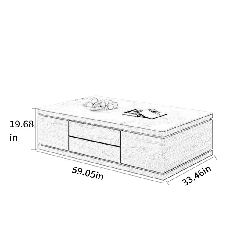 Table basse en travertin au design élégant, H 19,68 po x L 51,18 po x l 27,55 po, Blanc
