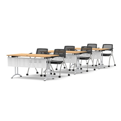 6 Person Training Meeting Seminar Tables with Modesty Panels and 6 Chairs Complete Set