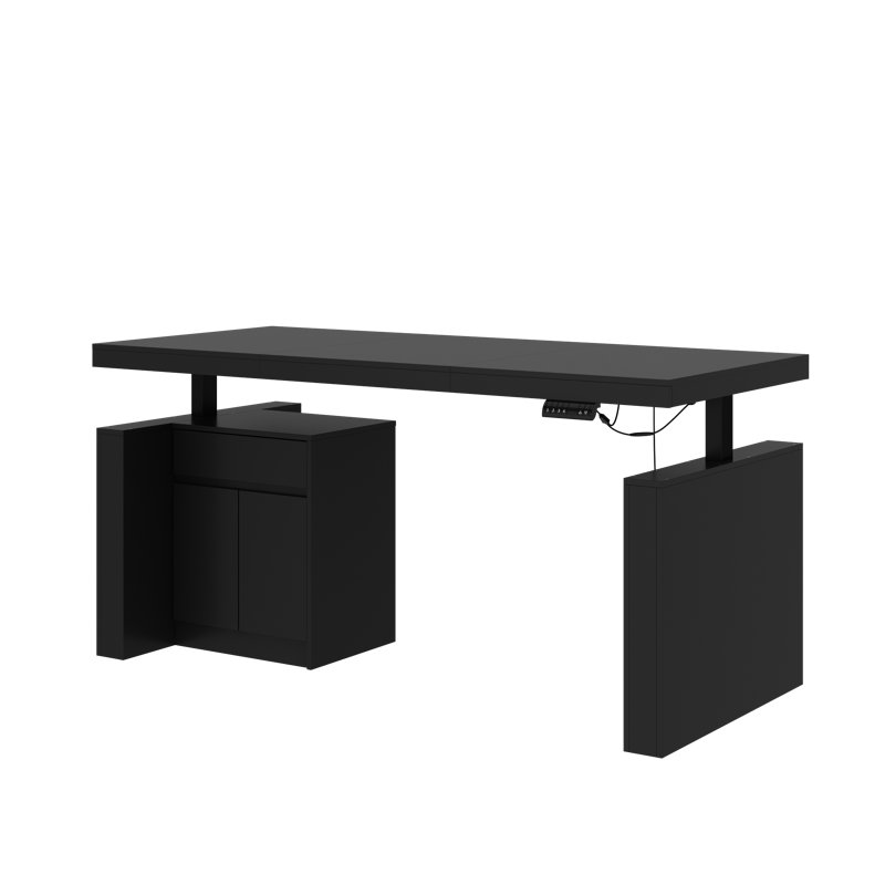 71" Wide Electric Height Adjustable Workbench With Storage Drawer & Cabinet, Black