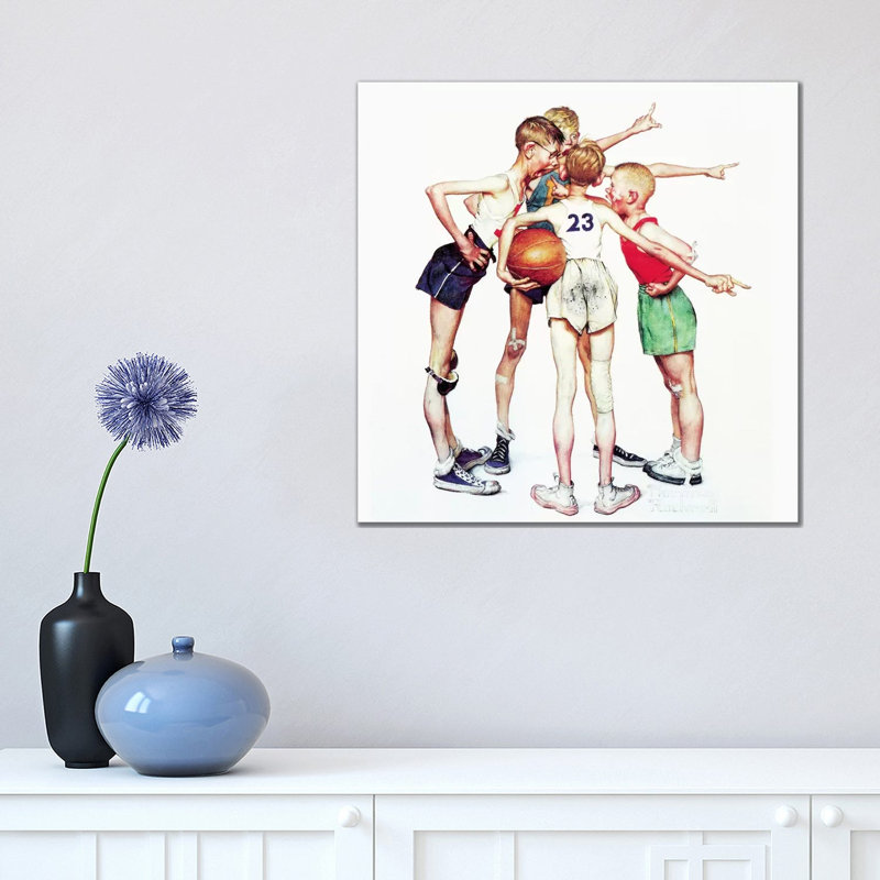 Oh Yeah (Four Sporting Boys: Basketball) by Norman Rockwell - Painting on Canvas, 45.72 cm H x 45.72 cm W x 3.175 cm D