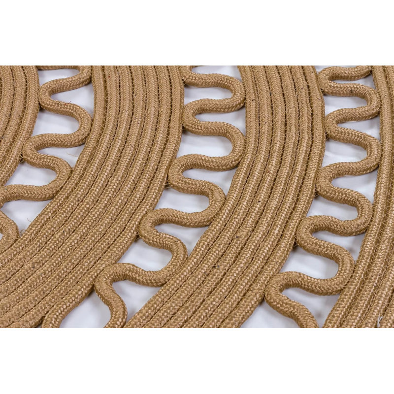 Saveah&Sisal Beige Color Carpet Striped Design Machine Woven Cotton Polypropylene Washable Area Rug_24, Rond 3 pi 11 po