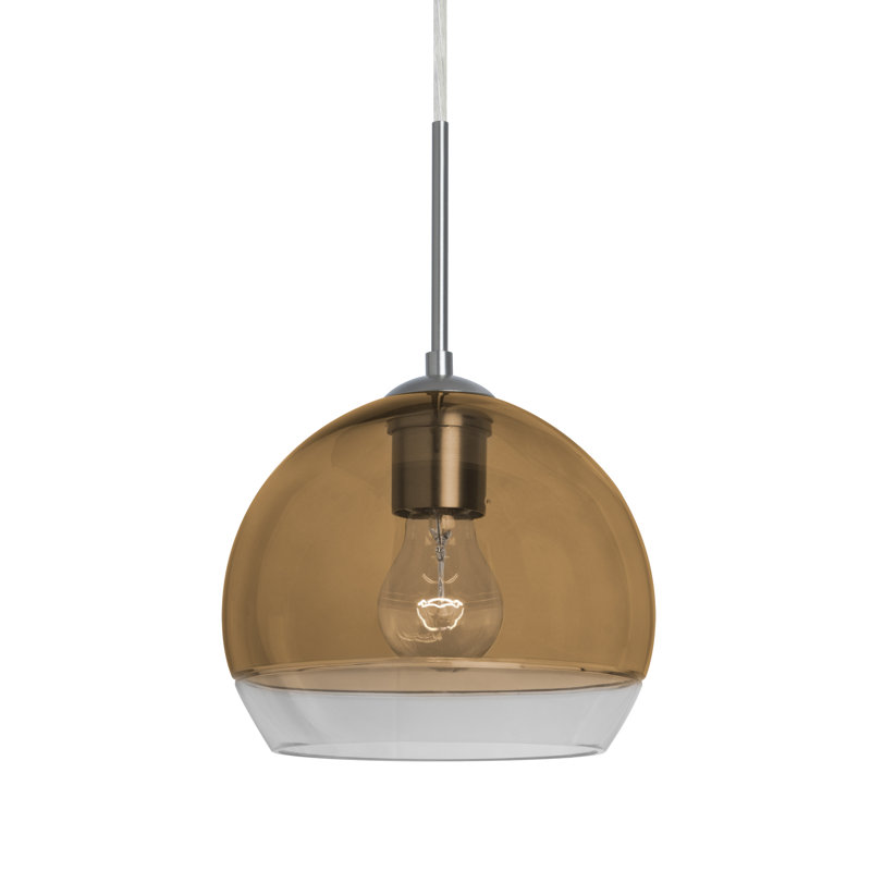 Emelia 1 - Light Single Pendant, Satin Nickel, Amber, 9.75" H x 11.5" W x 11.5" D