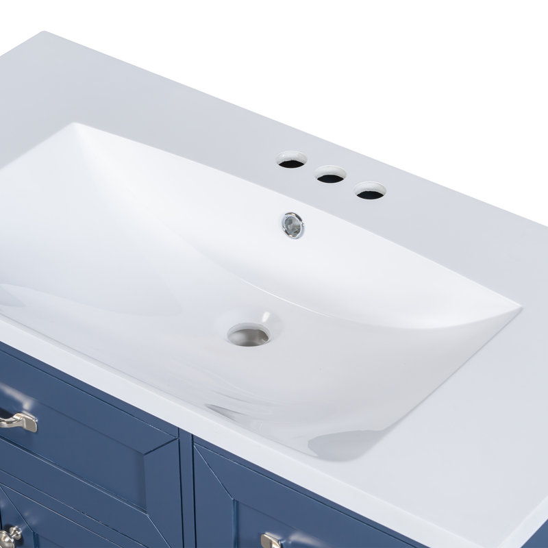 Hephzibah 35.98'' Single Bathroom Vanity with Ceramic Top, Gray, 36"