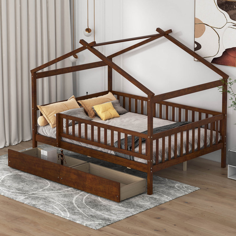 Terral Storage Bed Wooden House Bed with Two Drawers Spacious Storage, Full, Walnut