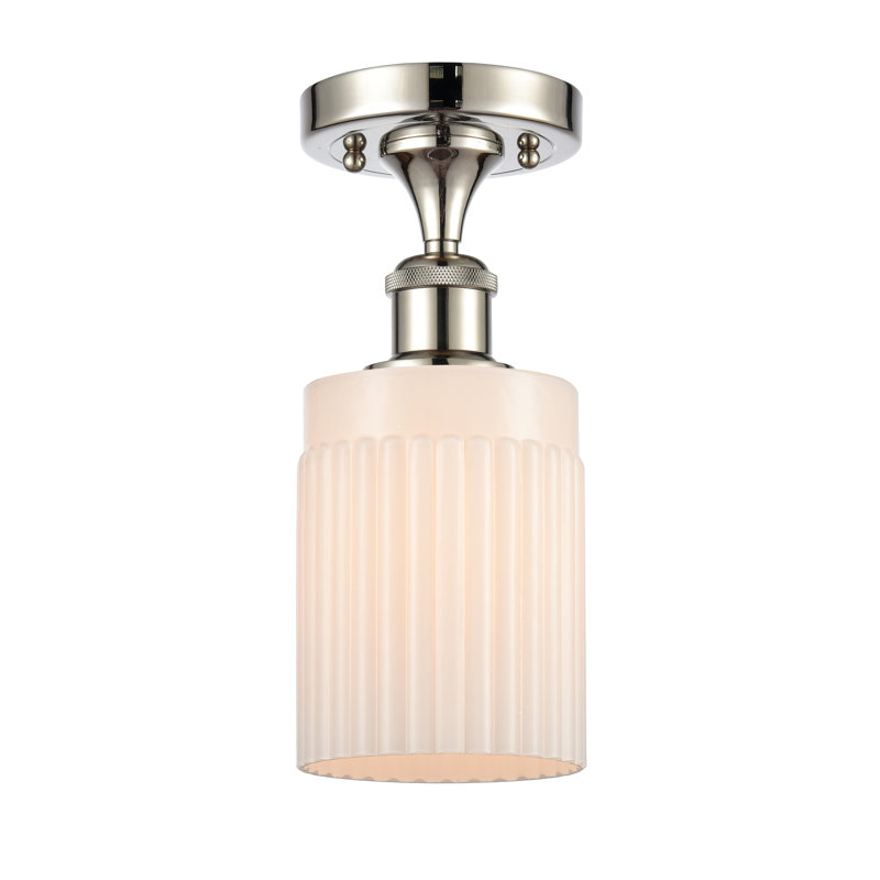 Plafonnier semi-encastré en verre Kamena, Nickel poli, Blanc mat, Ampoule DEL 6 watts rétro