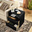 Table de bout moderne de style Mid-Century noir avec station de charge, 2 tiroirs en bois massif et design - imperméable, convient aux éléments de la table de chevet du dortoir, au grand espace de rangement ouvert-133804933-133804935