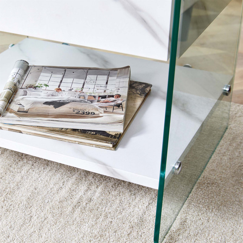 Simple and Elegant Bedside Table with Drawers, Featuring MDF Sticker Board and Transparent Tempered Glass, Ideal for Storage and Various Scenarios.