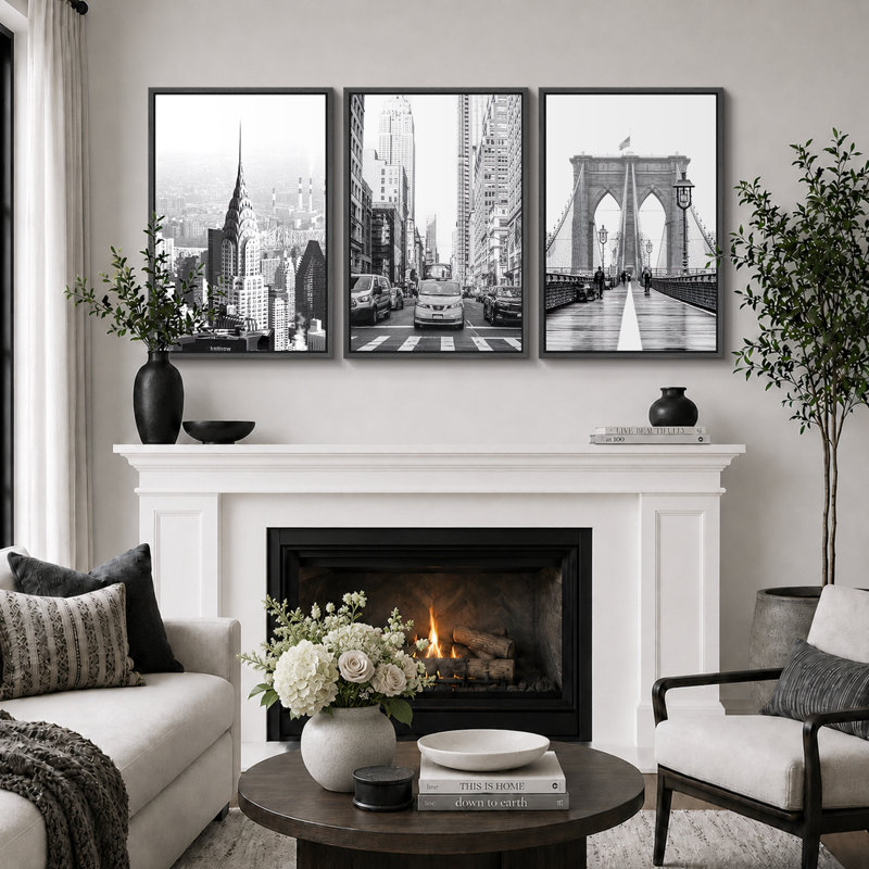 NYC New York Cityscape Urban Architecture Photography Realism Scenic Landscape Decor, Black Floater Framed, 36" H x 72" W