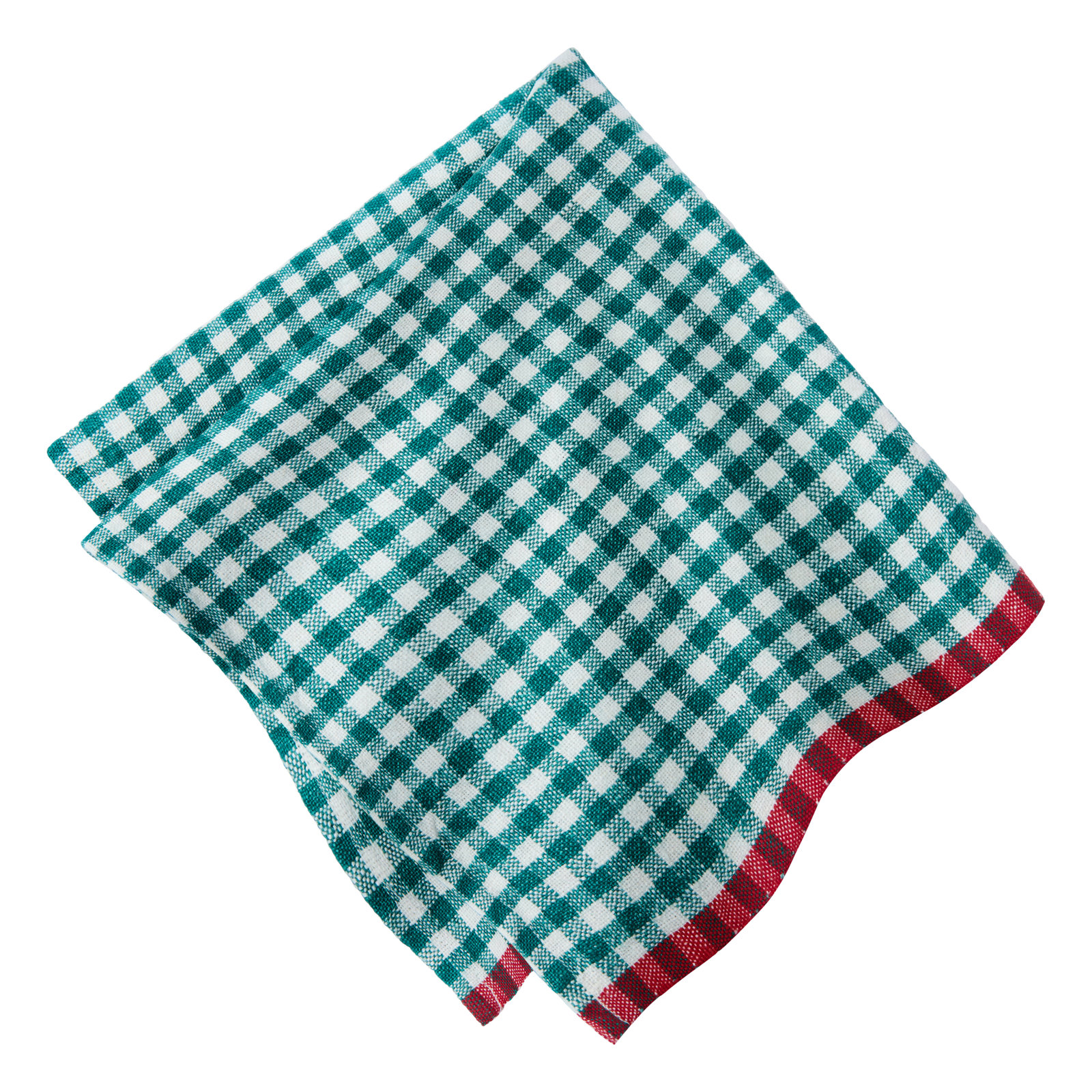 Reversible Linen Napkin, Green with Red Trim