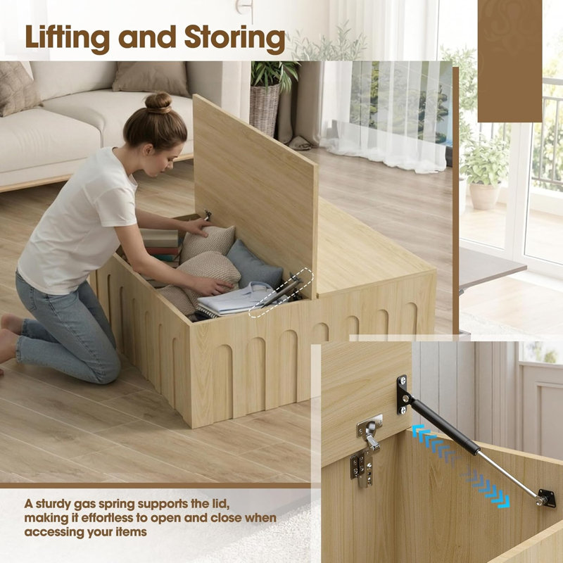 4-piece Living Room Furniture Set--63" Buffet Sideboard Cabinet, 31.5" Accent Cabinet, 31.5" Square Lift Top Coffee Table, 67" Fluted Tv Stand & Sideboard, Natural