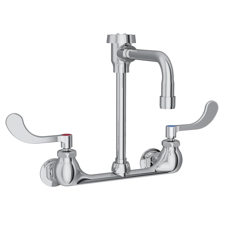 Service/Utility 8" Centerset Wall Mount Faucet with 7" Vented Spout 4" Wristblade Handles 1/2"  Offset Inlets